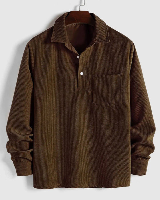 Men's Solid Color Lapel Button Blouse