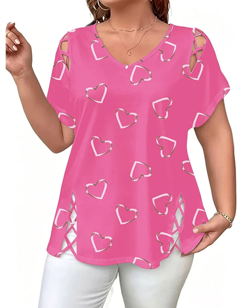 Heart Pattern Hollow Short-Sleeved T-Shirt