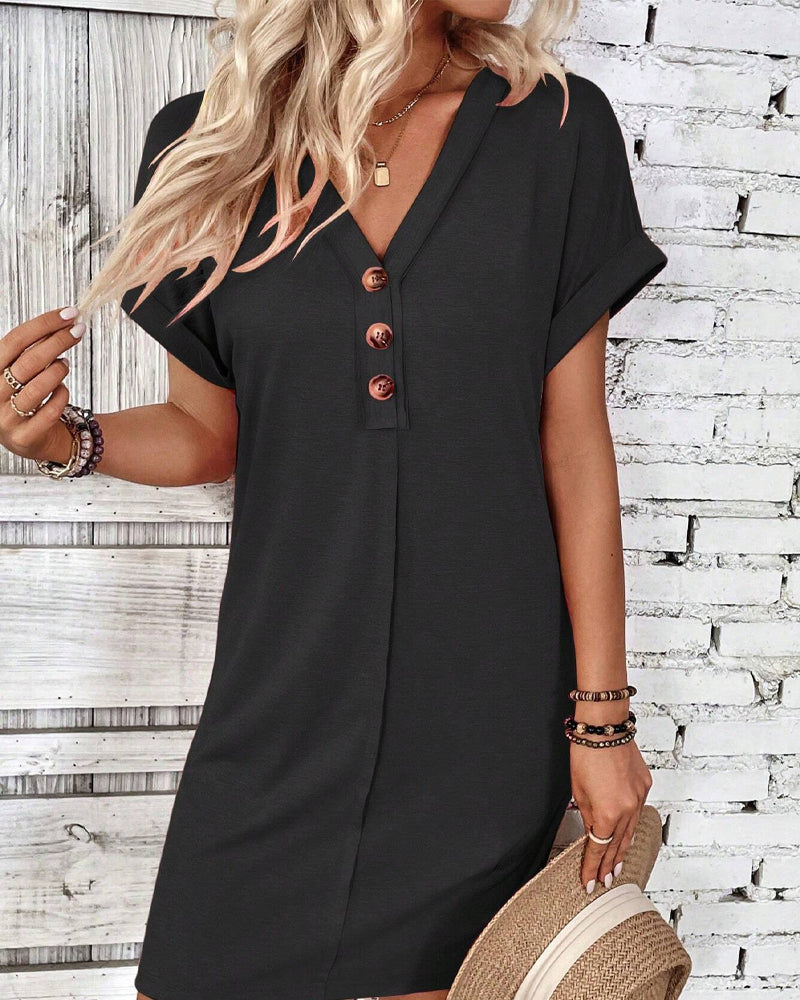Versatile Buckle V-Neck Dress