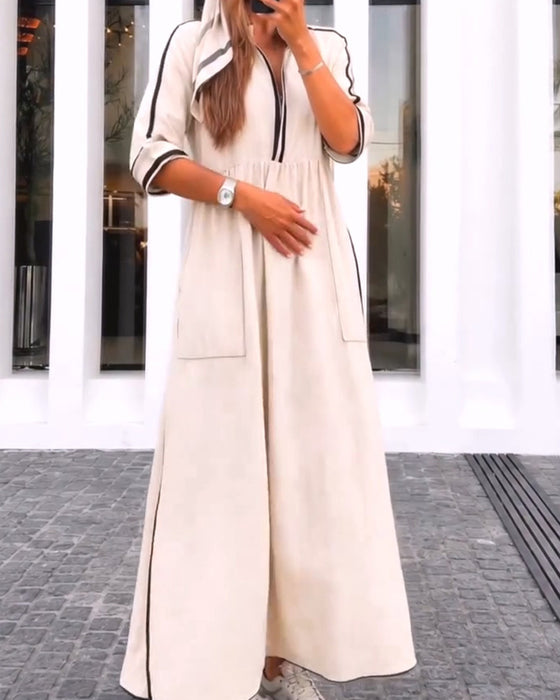 Lapel Pocket Slit Dress