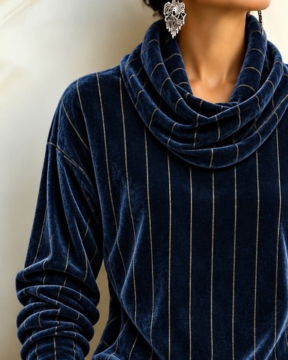 Striped Cowl Neck Fashion Top