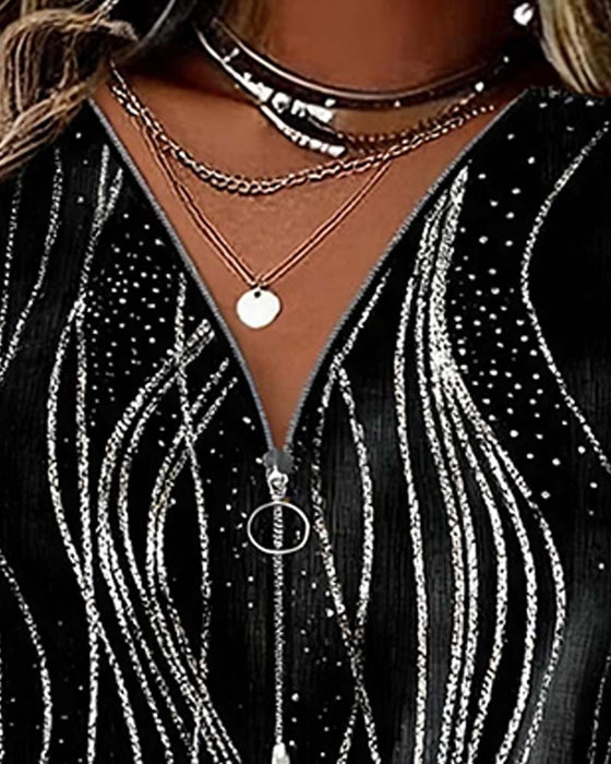 Zipper Line Shimmer Blouse