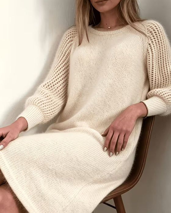 Crew Neck 3/4 Sleeve Sweater Dress