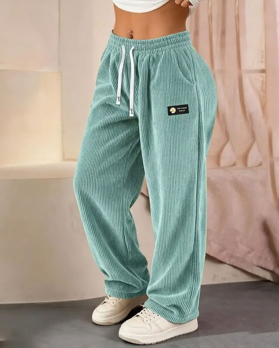 Vertical Corduroy Drawstring Wide-Leg Casual Pants