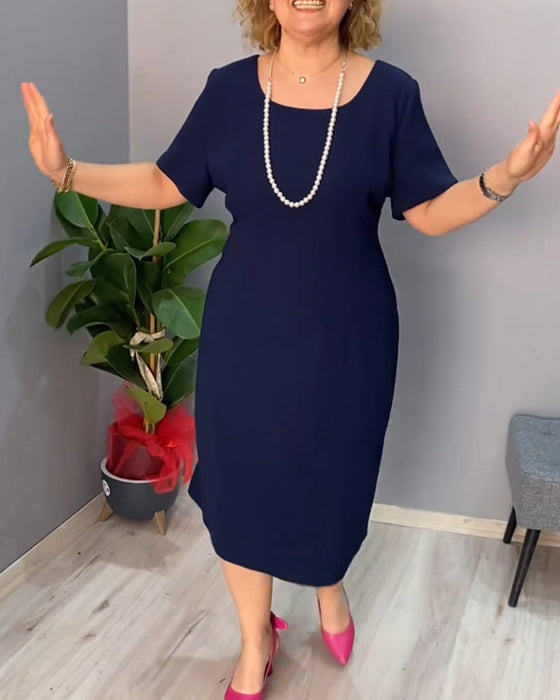 Solid color short sleeve elegant dress