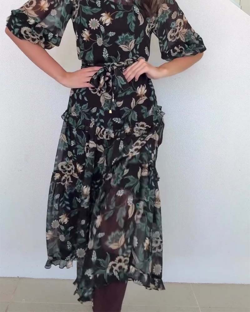 Vintage Floral Puff Sleeve Dress