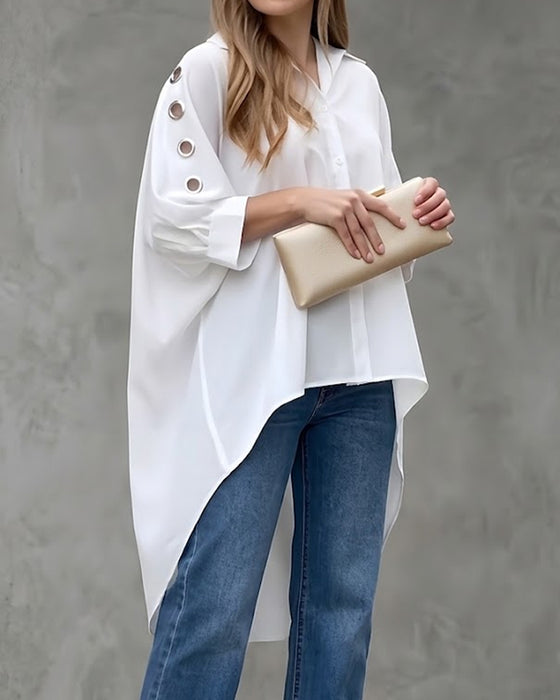 Loose Hollow Out Button Irregular Blouse