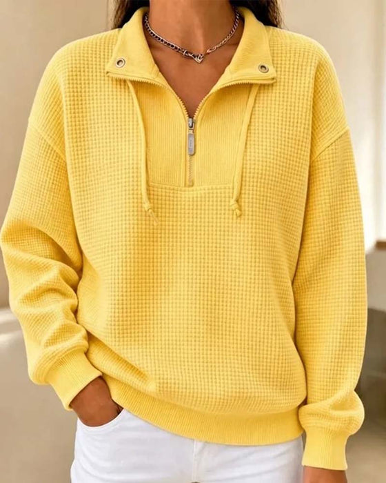 Waffle Drawstring Half-Zip Sweatshirt