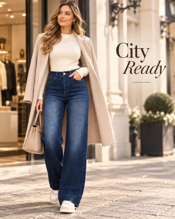 Fleece-Lined Wide-Leg Jeans