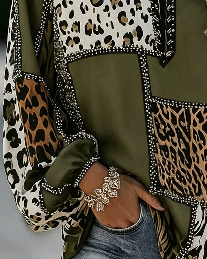 Leopard Color-Block Blouse