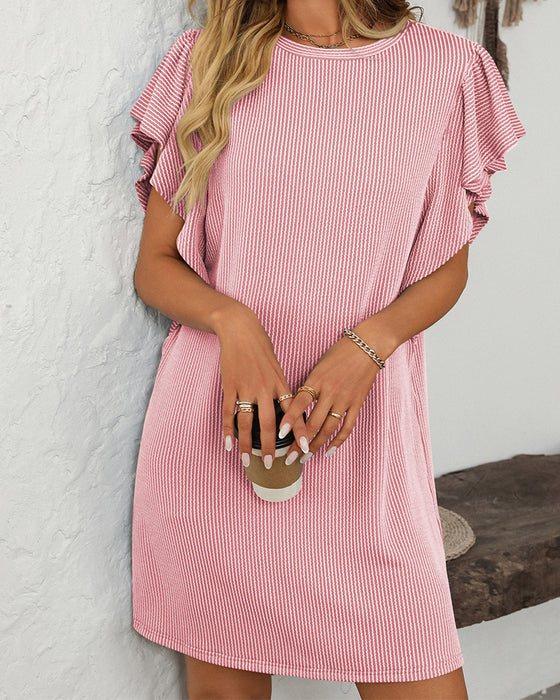 Twist Striped Ruffle Sleeve Dress