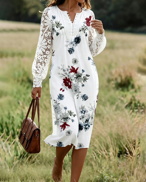 V-Neck Floral Button Dress