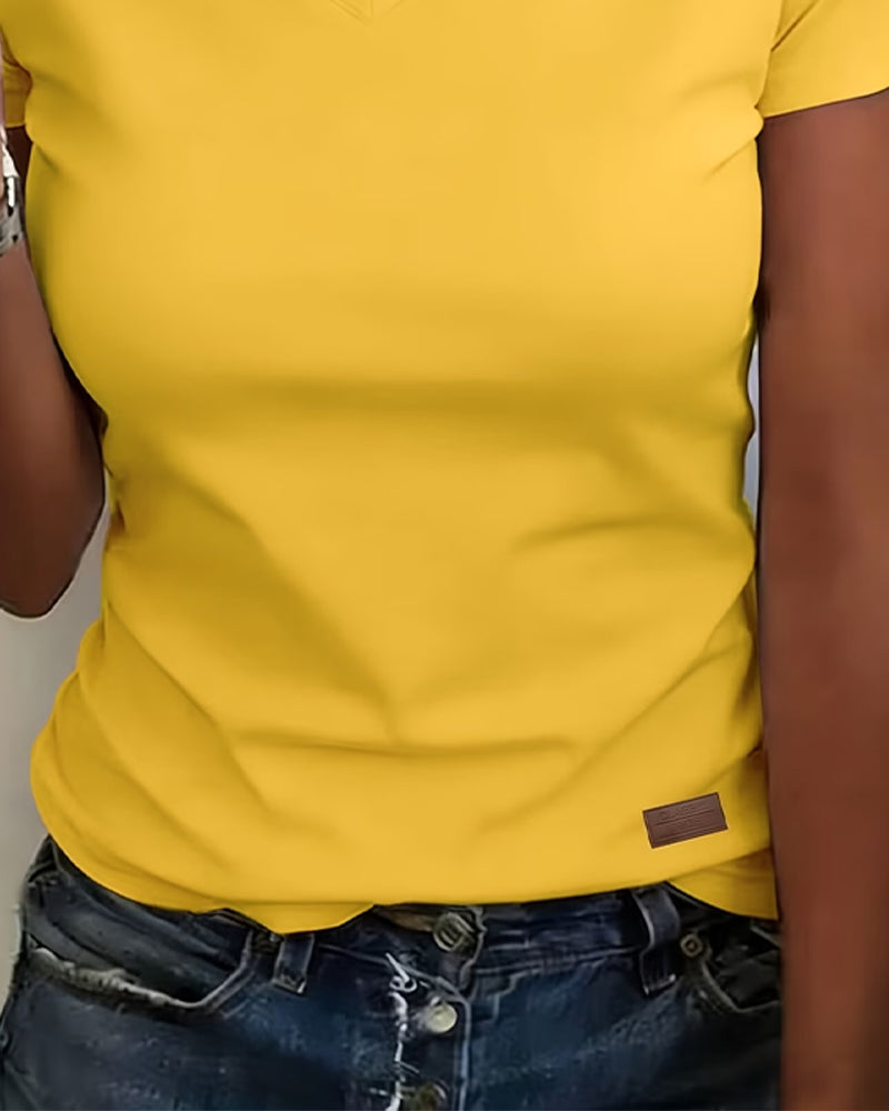 V-Neck Simple Solid T-Shirt