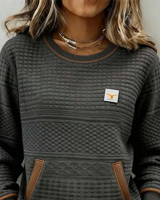 Crew Neck Color-Blocked Sweatshirt