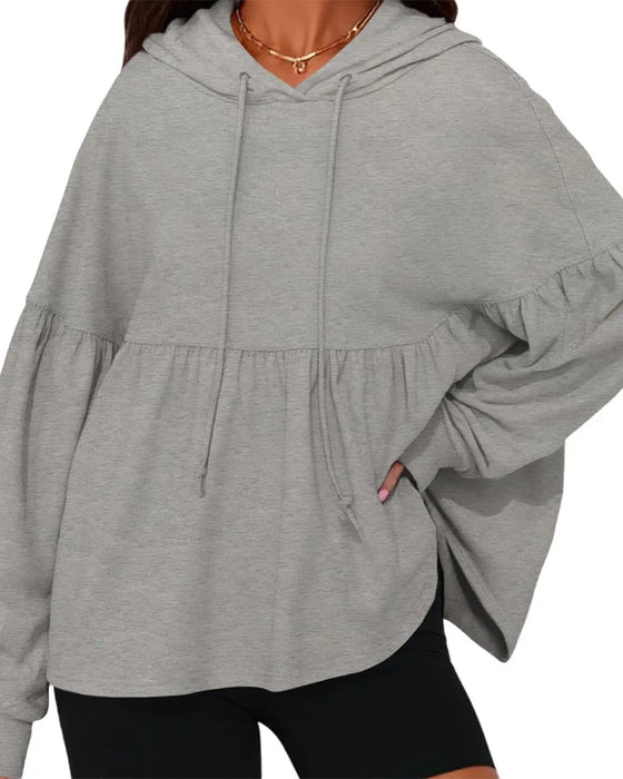 Hooded Drawstring Loose Sweatshirt