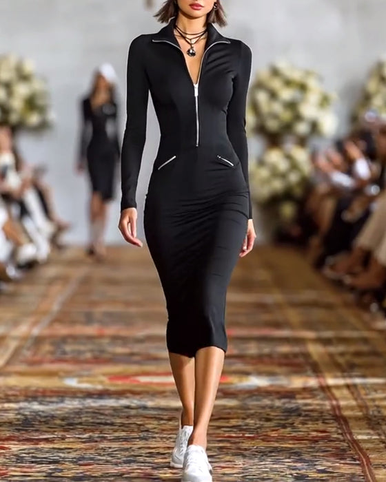 Elegant Solid Color Stretch Dress