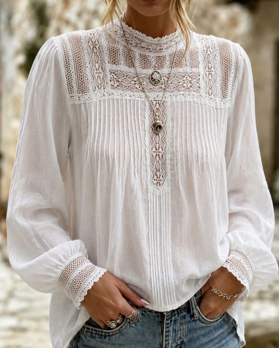 Lantern Sleeve Solid Casual Blouse