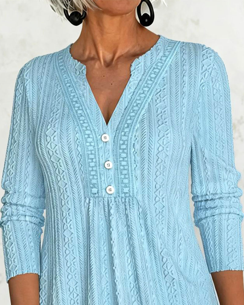 Solid Button Casual Blouse