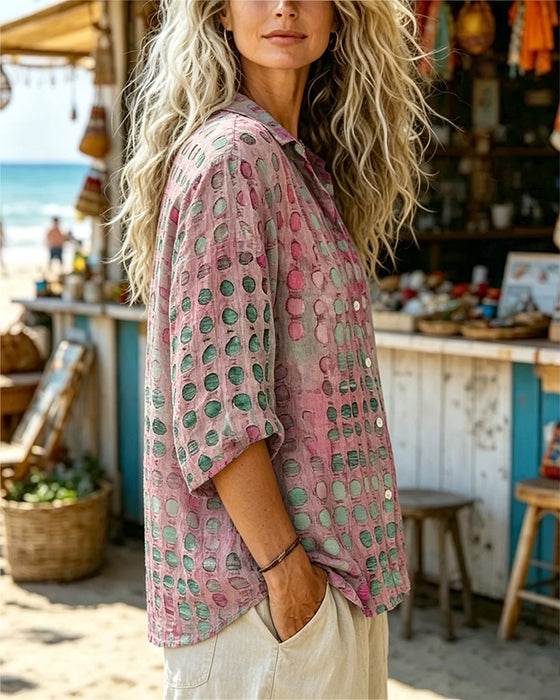 Gradient Polka Dot Lapel Long Sleeve Shirt