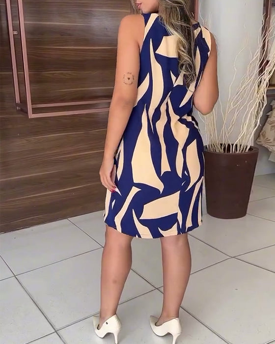 Round neck sleeveless printed dress