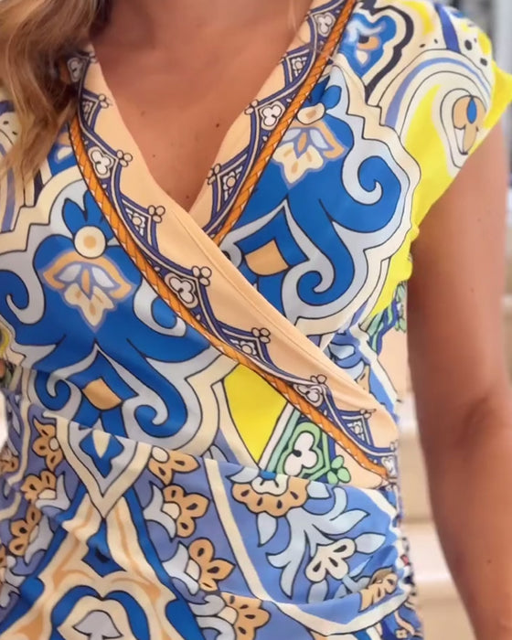 Vintage print v-neck elegant dress