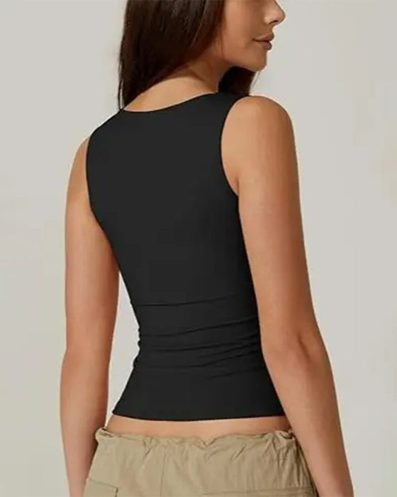 Square Neck Ribbed Solid Tank Top