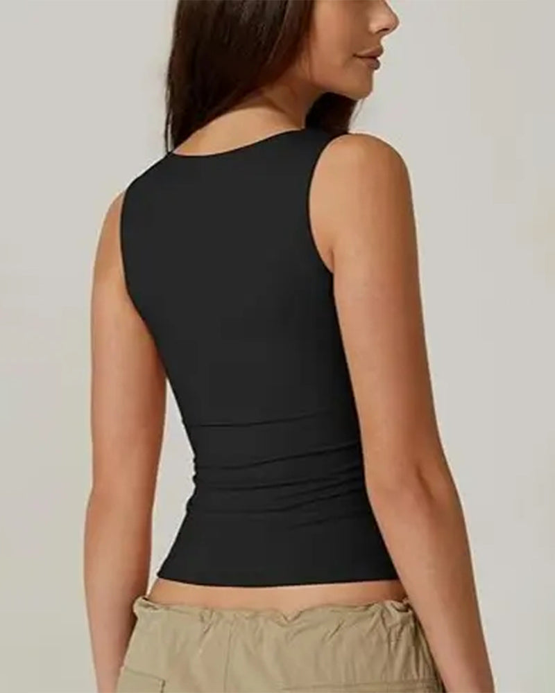 Square Neck Ribbed Solid Tank Top