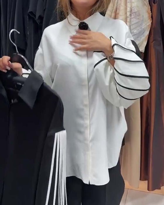 Contrast Line Long-Sleeved Shirt