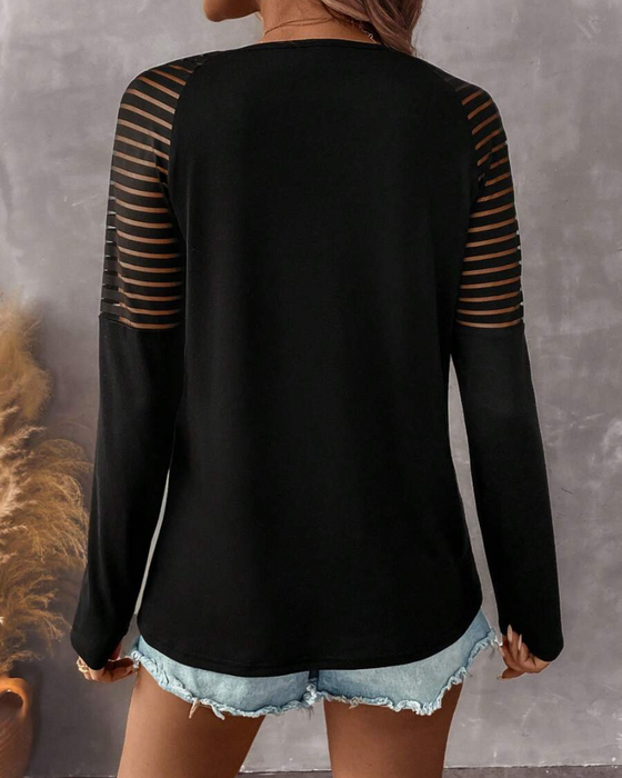Zipper Long-Sleeve Solid Color Top