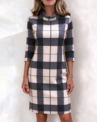 Plaid Turtleneck Slim Fit Dress