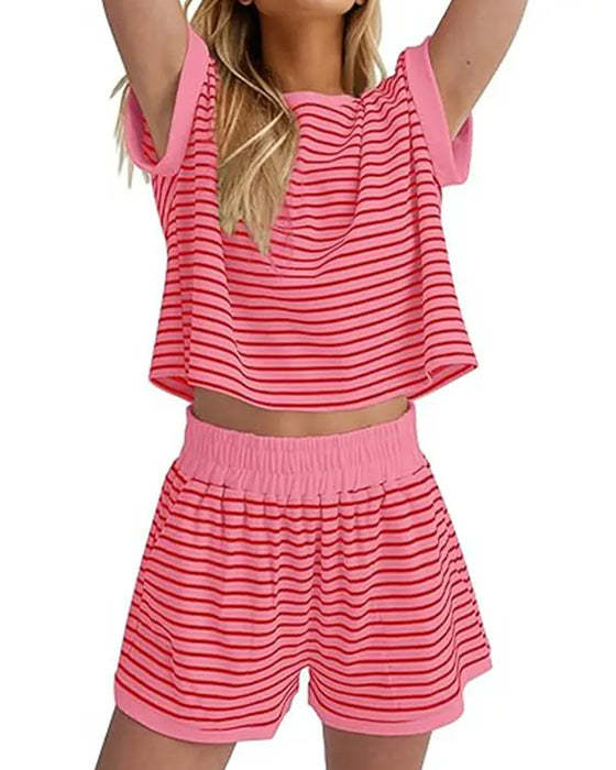 Striped Short Sleeve Shorts Set