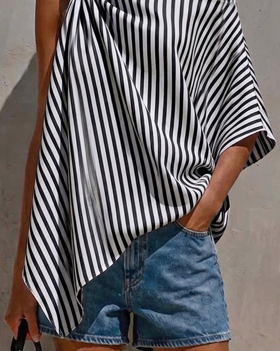 Striped Loose Asymmetric Design Blouse