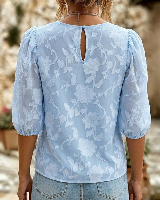 Round Neck Puff Sleeves Blouse