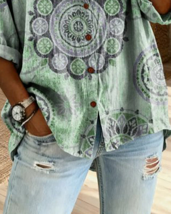 Mandala Pattern Drop Shoulder Sleeve Shirt