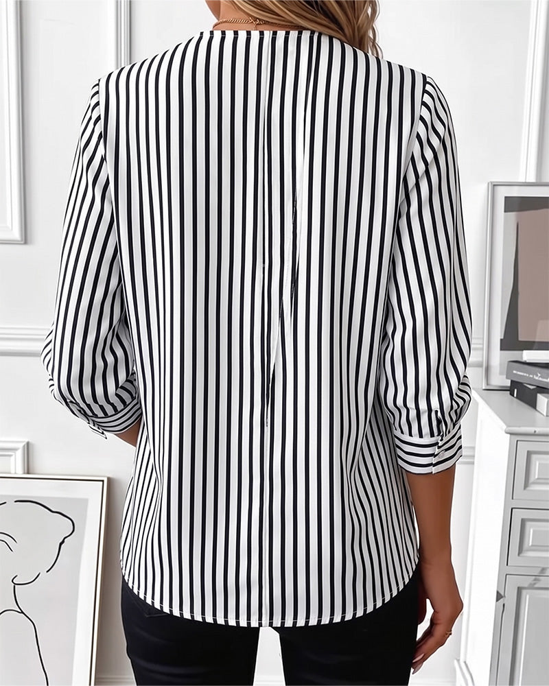 Striped Patchwork Zip Up Blouse