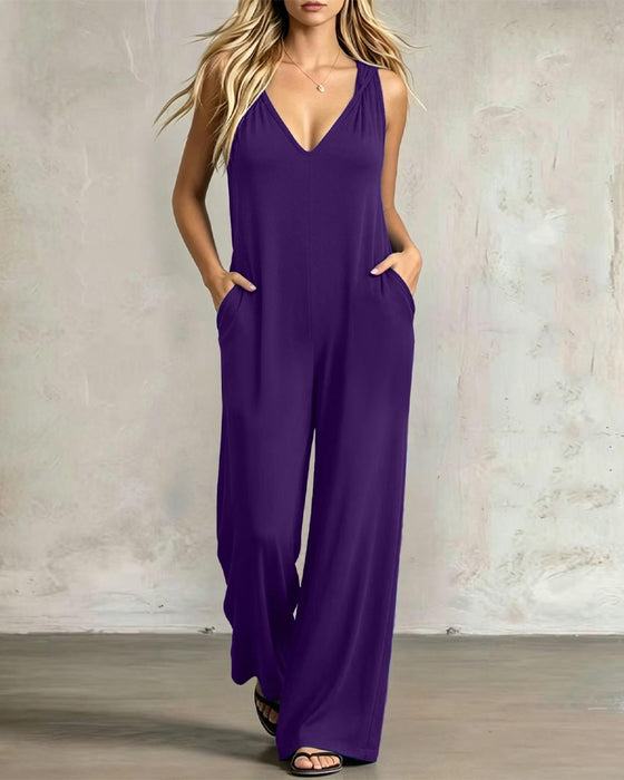 Casual V-Neck Sleeveless Jumpsuits