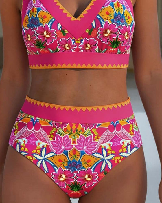 Ethnic Floral V-Neck Bikini