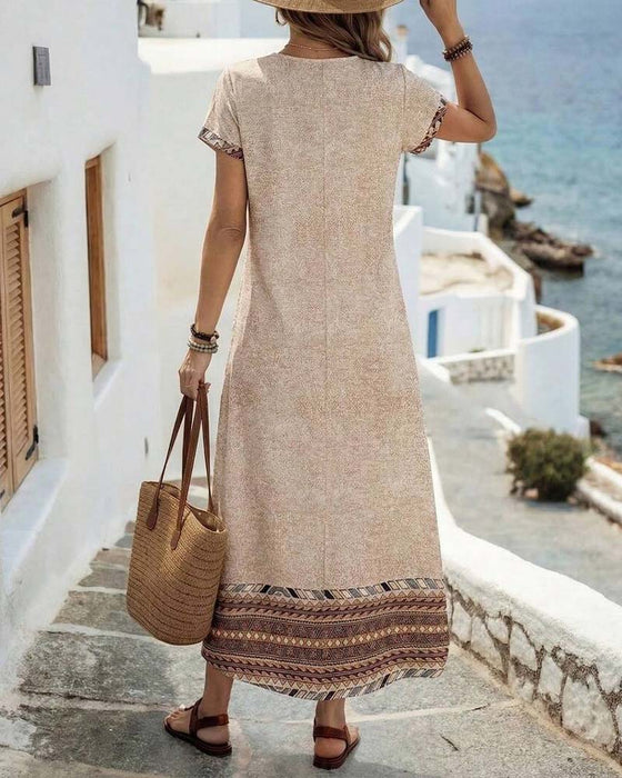 Round Neck Overlap Print Dress