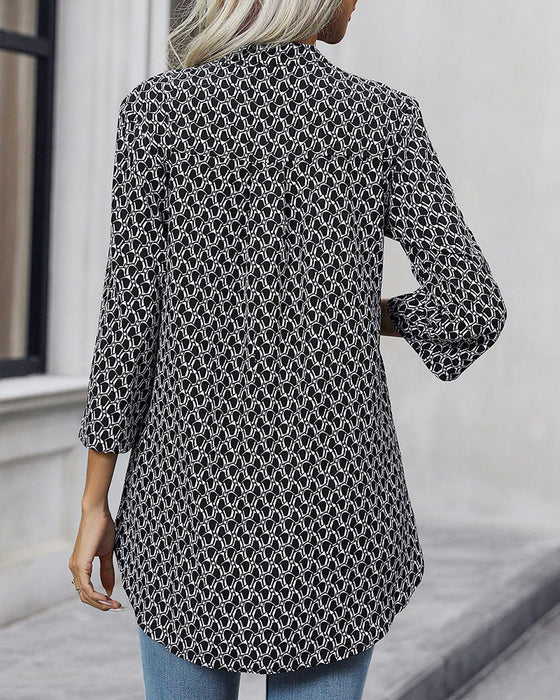 V-neck print blouse