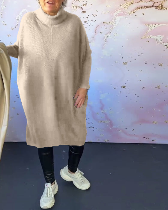 Casual solid color high collar long sleeve pullover