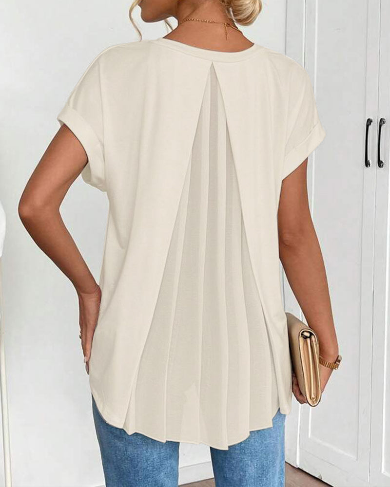 Short-Sleeved Solid Color Patchwork T-Shirt