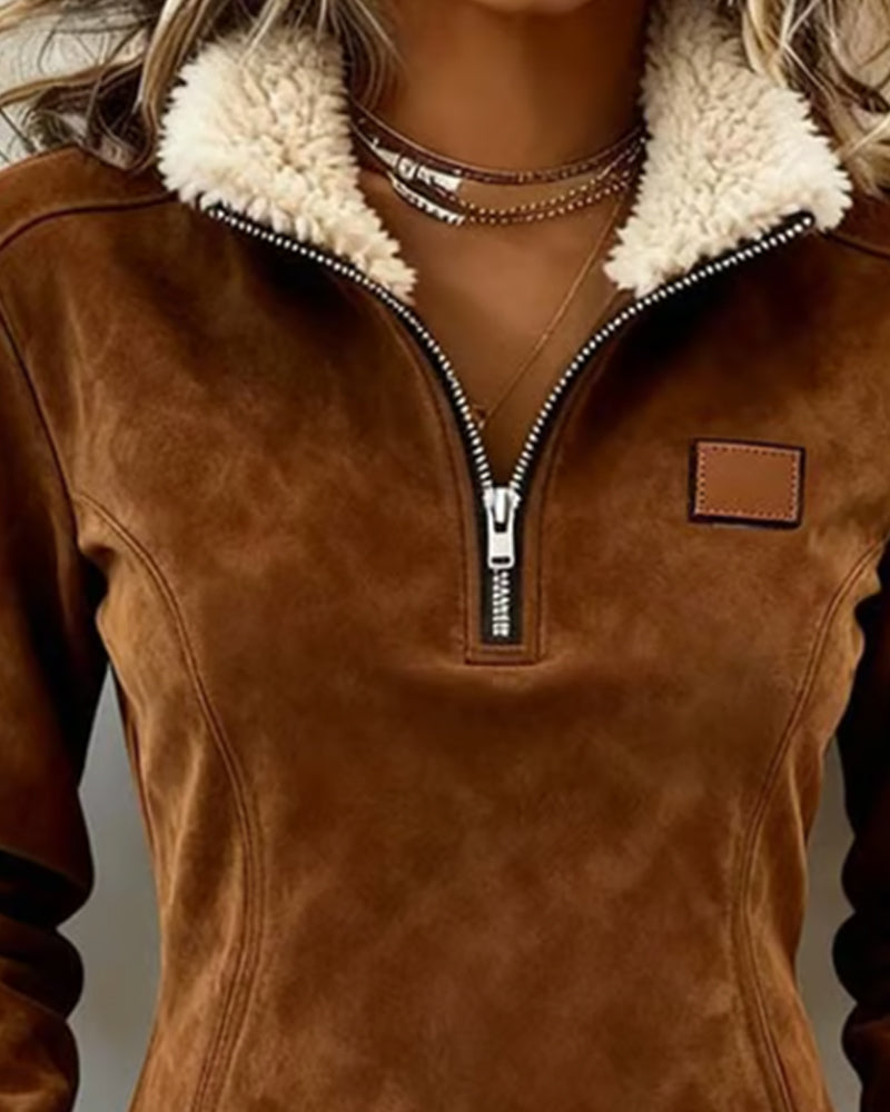 Half-Zip Asymmetric Fringe Sweatshirt