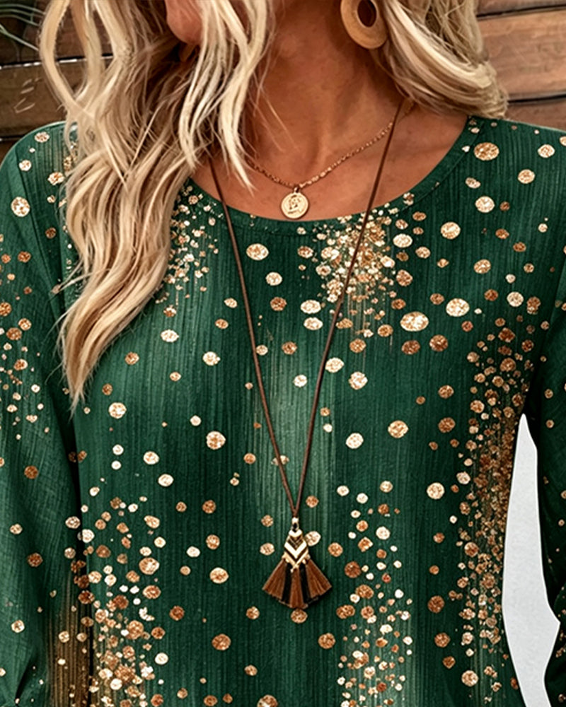 Crew Neck Polka Dot Blouse