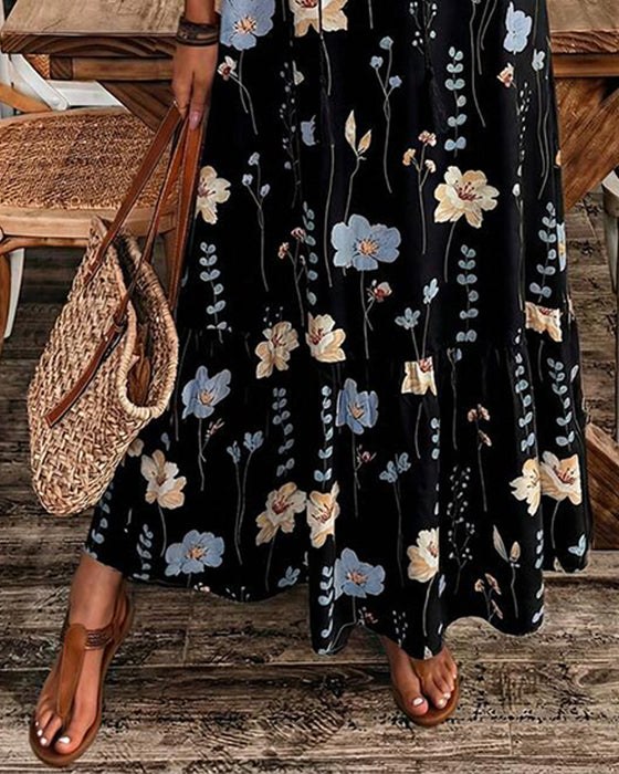 Floral Lapel Maxi Dress