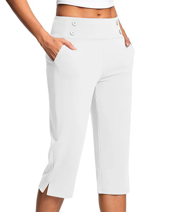 Button Waist-Cinched Slim Casual Pants