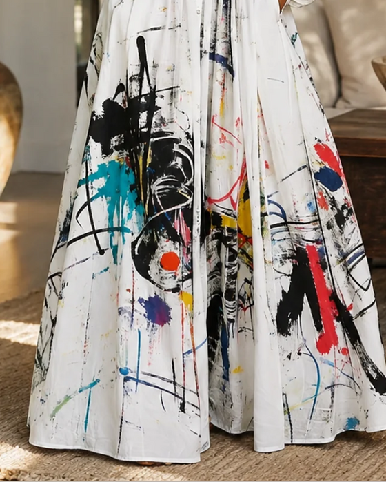 Art Splash Graffiti Lapel Shirt Dress