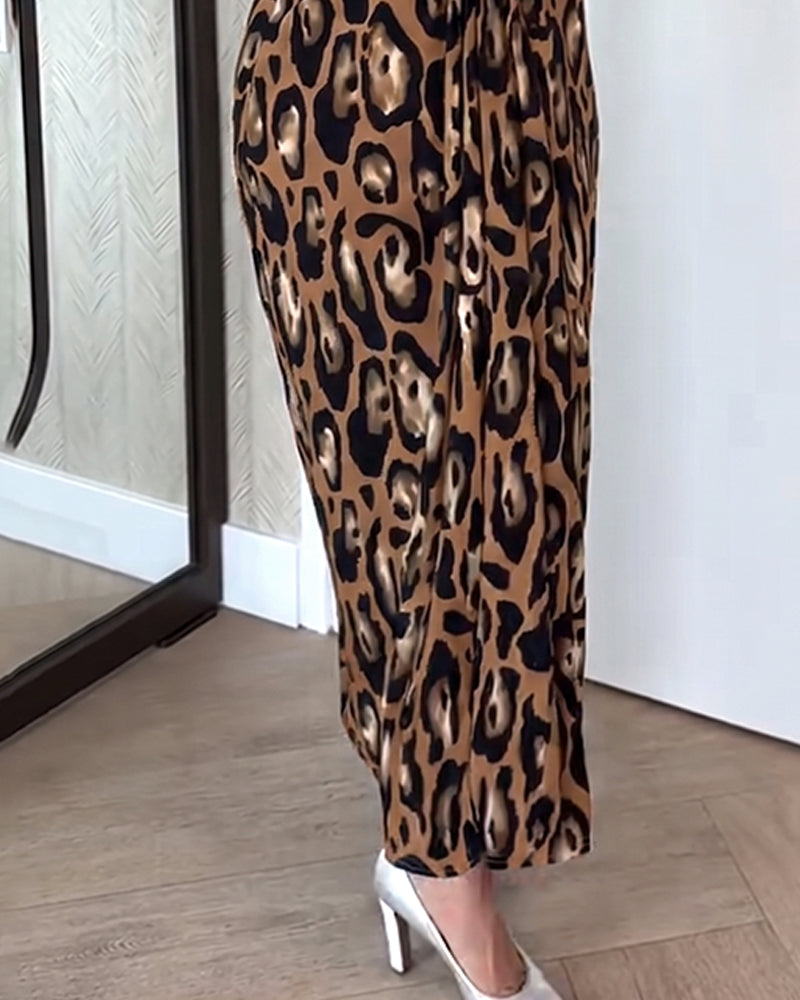 Sleeveless V-Neck Leopard Dress