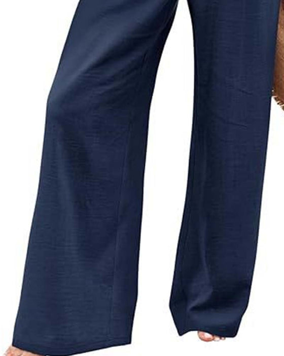 Button Elastic Waist Wide-Leg Pants