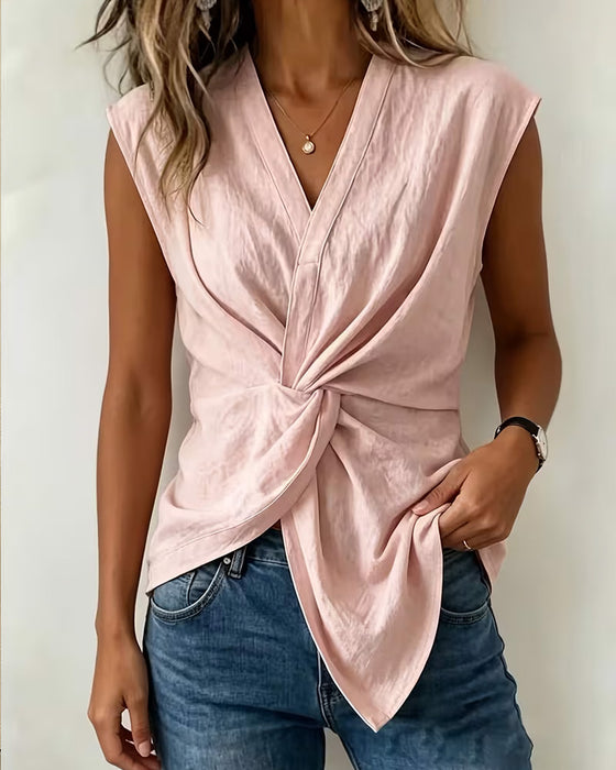 V-Neck Crossover Irregular Sleeveless Tank Top