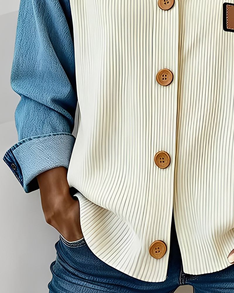 Round Neck Color-Blocked Fashion Shirt